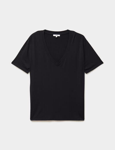 T-shirt fluide col en V manches courtes noir femme