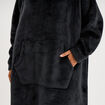 Poncho plaid effet velours &agrave; capuche gris fonc&eacute; femme