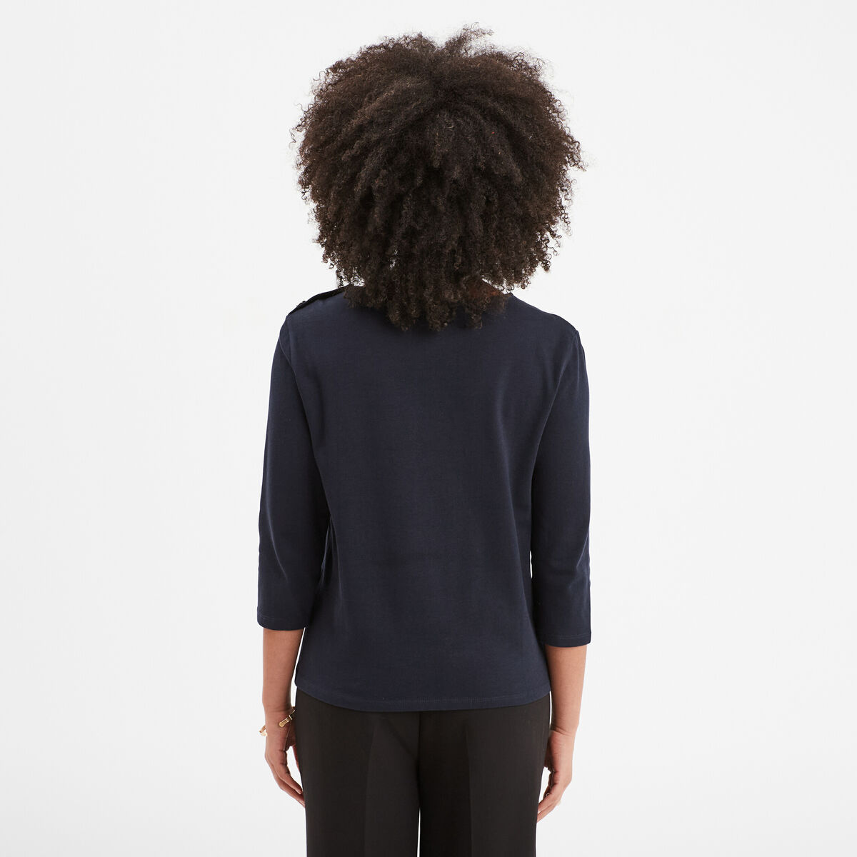 T-shirt manches 3/4 col rond coton bleu foncé femme