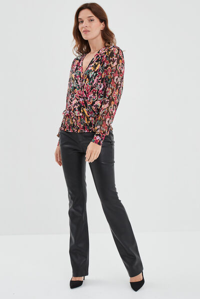 Pantalon droit simili cuir noir femme