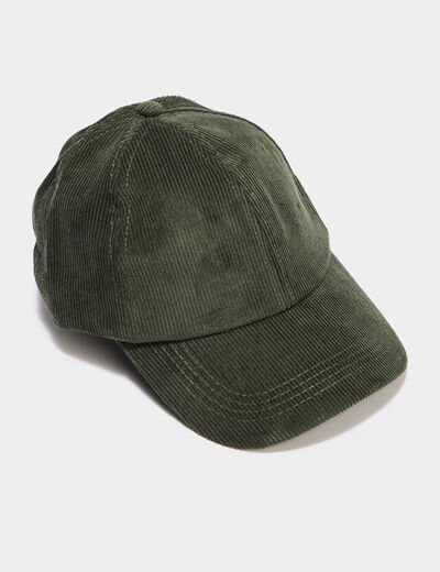 Casquette effet velours c&ocirc;tel&eacute; vert kaki homme