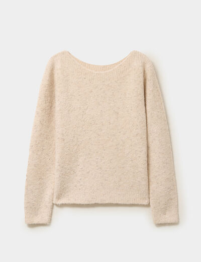 Pull col rond manches longues beige femme