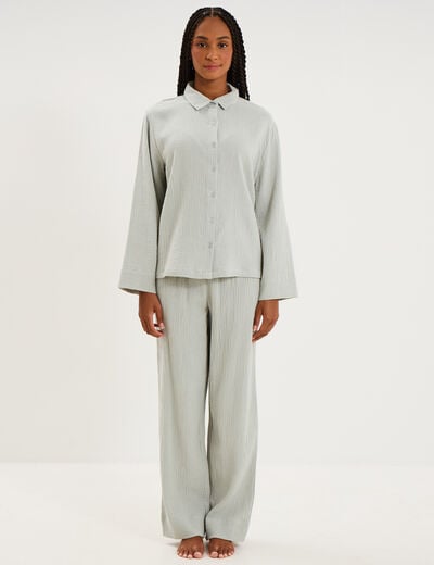 Ensemble pyjama chemise pantalon coton vert clair femme
