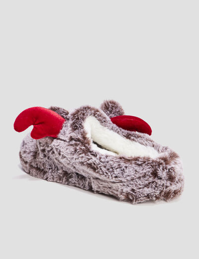 Chaussons renne mules fausse fourrure multicolore femme