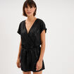 Combishort &agrave; paillettes manches courtes noir femme