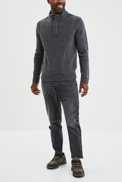 Pull camionneur boutonné gris foncé homme
