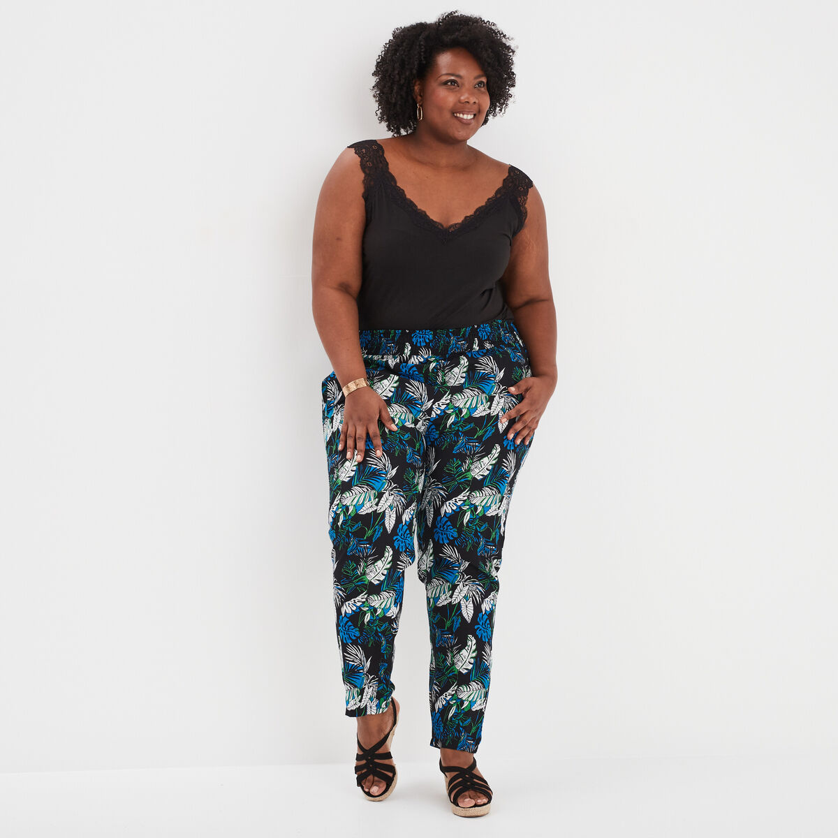 Pantalon fluide taille élastiquée noir femme grande taille