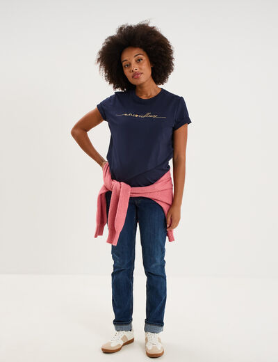 T-shirt manches courtes allaitement bleu marine femme maternit&eacute;