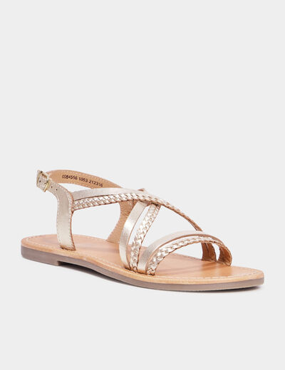Sandales brides tressées en cuir Creeks jaune or fille