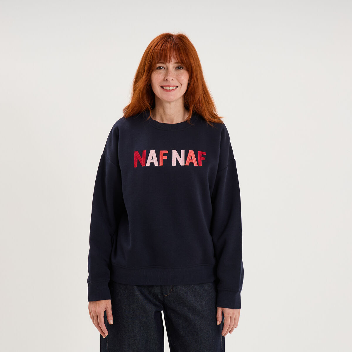Sweat col rond logo oversize bleu fonc&eacute; femme