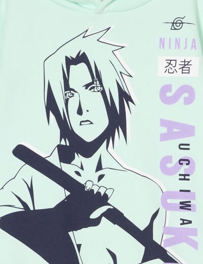 Sweat à capuche hoodie Naruto Sasuke vert pastel garçon