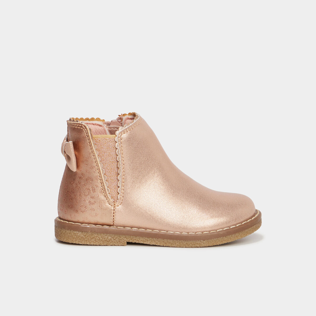 Bottines m&eacute;tallis&eacute;es avec noeuds rose champagne fille