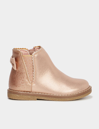 Bottines métallisées avec noeuds rose champagne fille