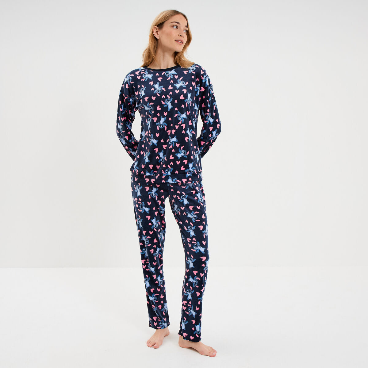 Coffret pyjama effet polaire Stitch bleu marine femme