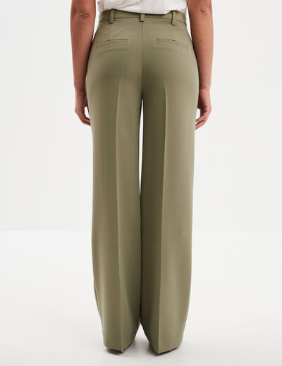 Pantalon large fluide avec pinces vert kaki femme