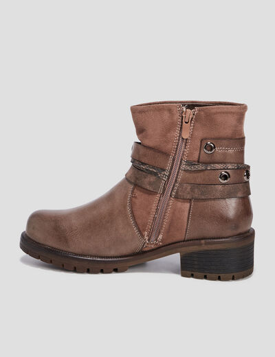 Bottines avec boucles et clous taupe femme