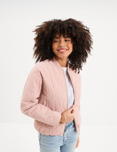 Blouson bomber matelass&eacute; rose poudr&eacute;e femme