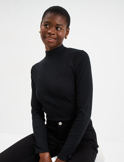 T-shirt ajust&eacute; col montant noir femme