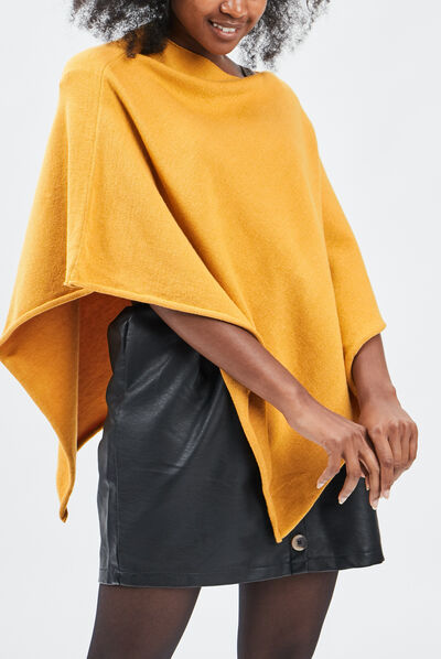 Poncho asymétrique jaune moutarde femme