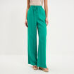 Pantalon large lin m&eacute;lang&eacute; vert canard femme