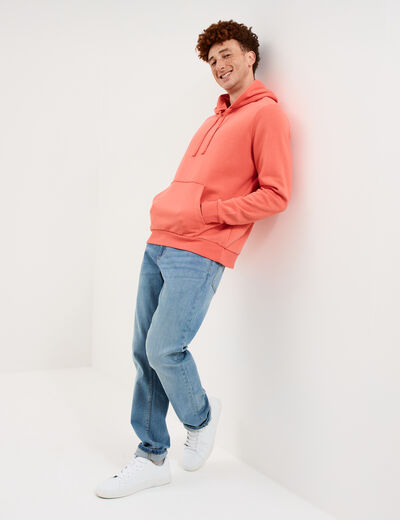 Sweat molleton &agrave; capuche hoodie rouge corail homme