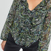 Blouse manches longues col volanté noir femme