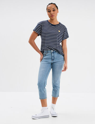 Corsaire slim en jean denim double stone femme