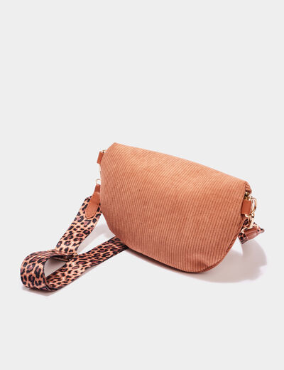 Sac banane aspect velours côtelé marron cognac femme