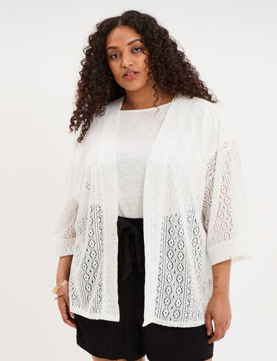Gilet oversize effet dentelle blanc femme grande taille