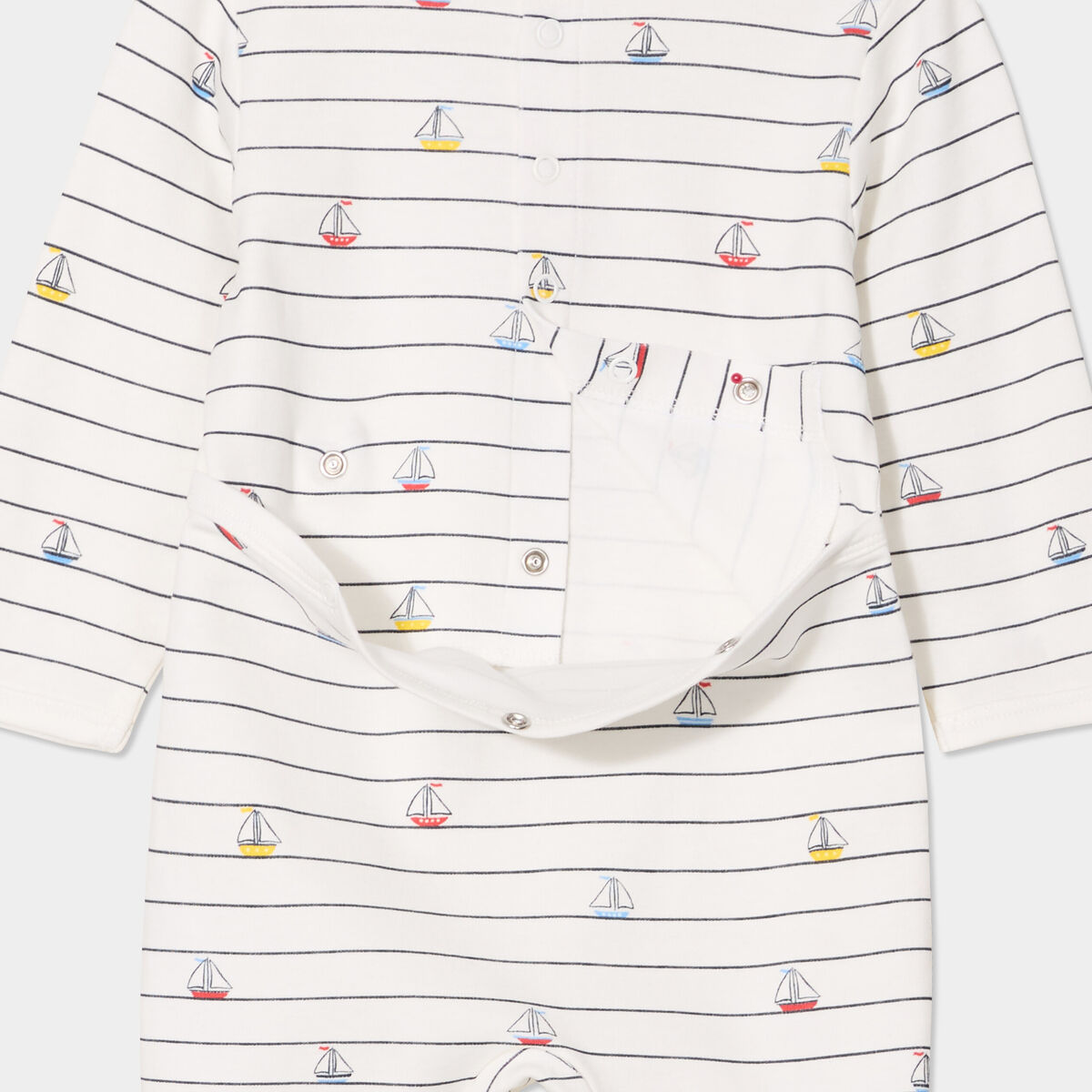 Dors-bien coton manches longues boutonné ecru bébé garçon