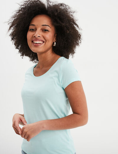 T-shirt coton col rond manches courtes bleu turquoise femme