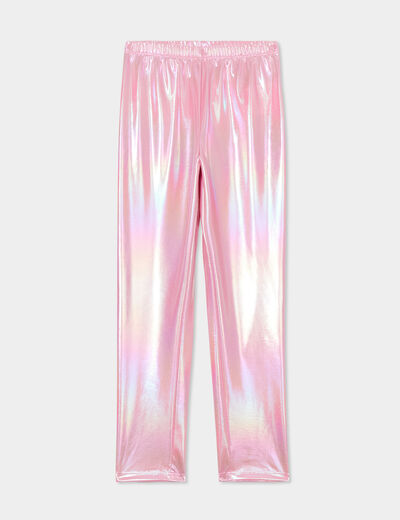 Legging simili cuir holographique vieux rose fille