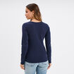 T-shirt ajusté col tunisien jersey coton bleu marine femme
