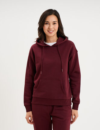 Sweat hoodie 1 poche &agrave; capuche violet fonc&eacute; femme