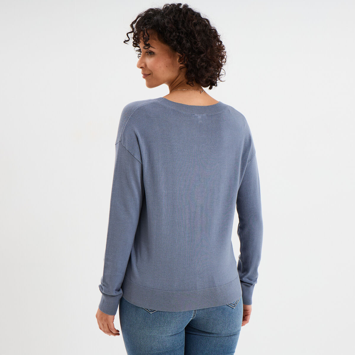 Gilet col en V boutonné bleu gris femme