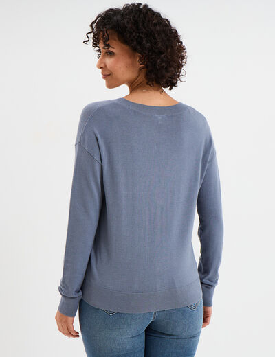 Gilet col en V boutonné bleu gris femme