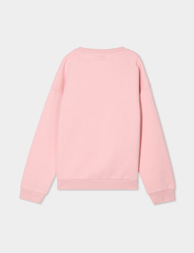 Sweat col rond manches longues rose clair fille
