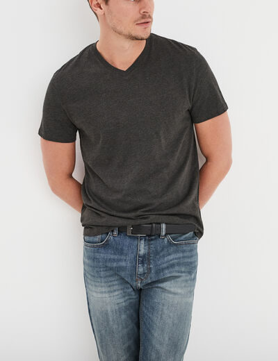 T-shirt droit col V gris foncé homme
