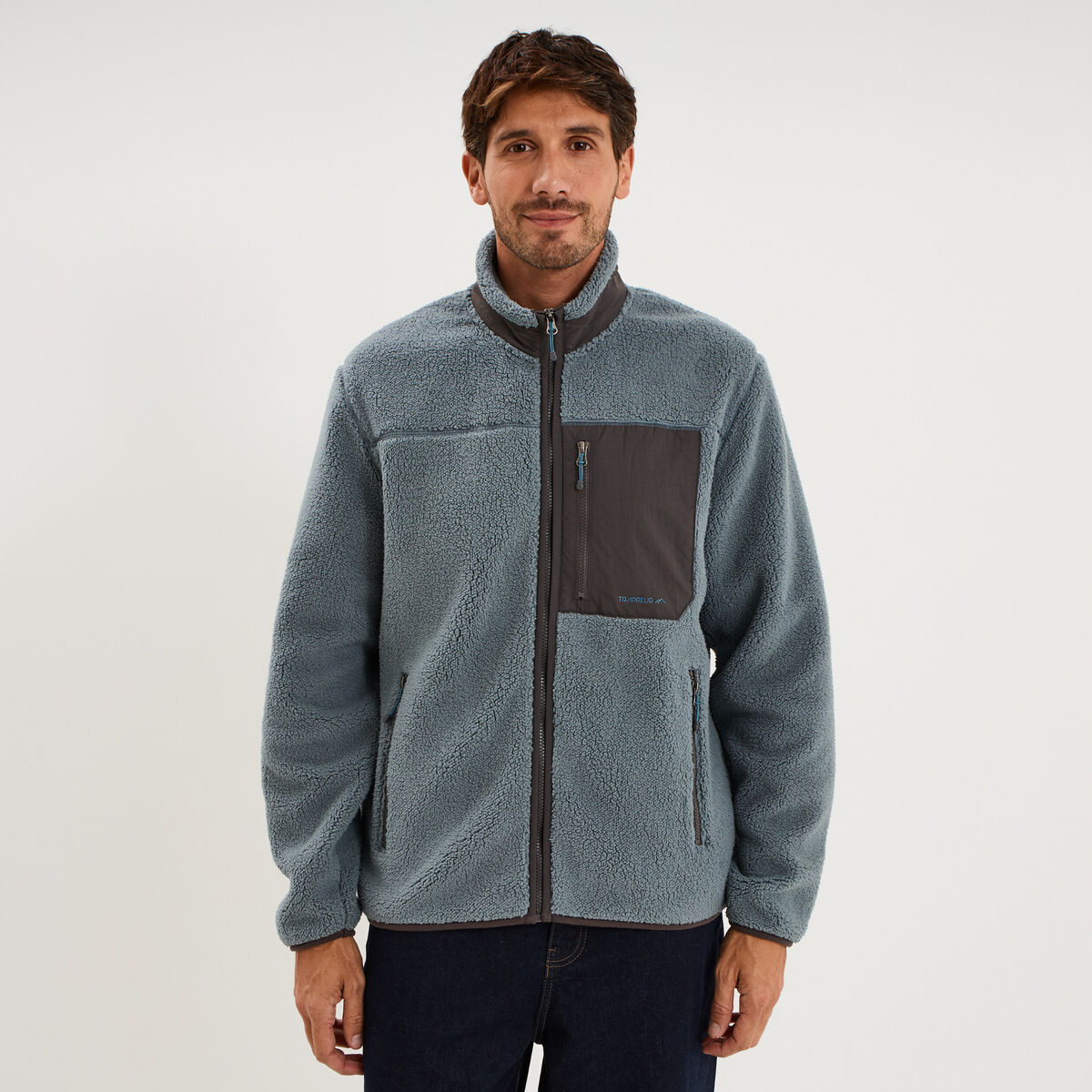 Veste effet sherpa zipp&eacute;e 3 poches bleu gris homme