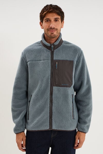 Veste effet sherpa zipp&eacute;e 3 poches bleu gris homme