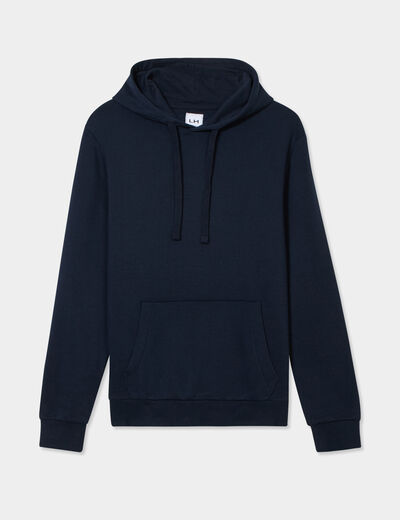 Sweat molleton à capuche hoodie bleu marine homme