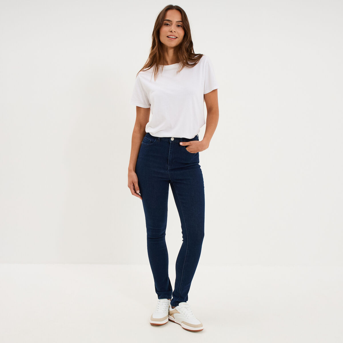 Jeans skinny taille haute denim brut femme