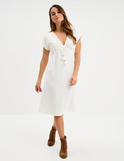 Robe dentelle manches courtes Liberto blanc femme