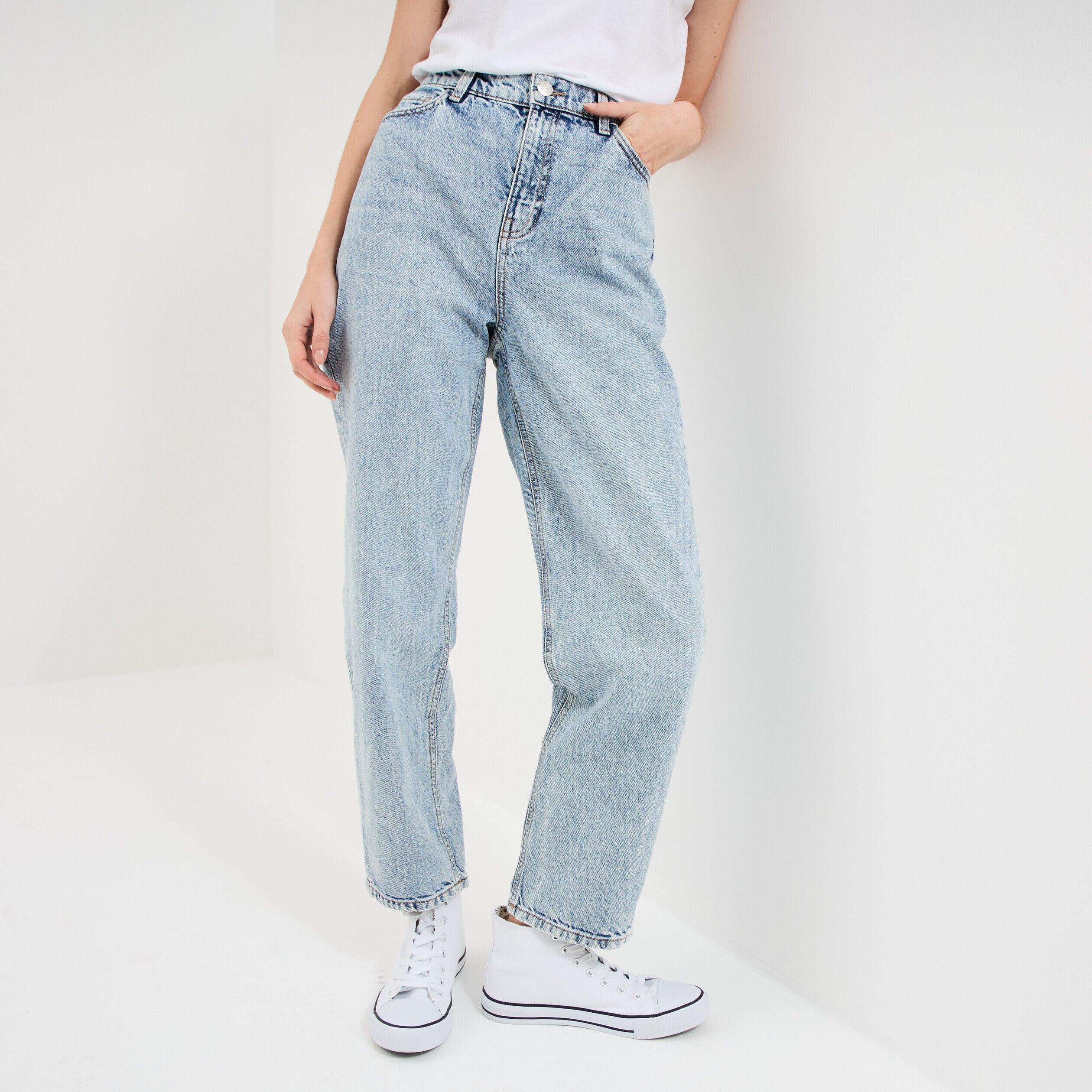 Jeans mom cropped taille haute denim bleach femme CREEKS