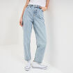 Jeans mom cropped taille haute denim bleach femme