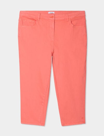 Pantalon corsaire skinny taille haute rose corail femme grande taille