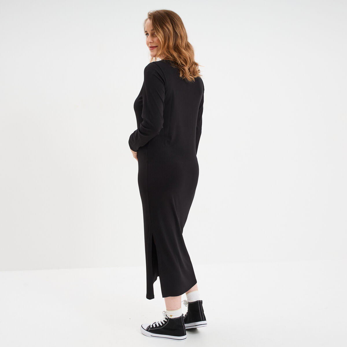 Robe longue côtelée grossesse noir femme maternité