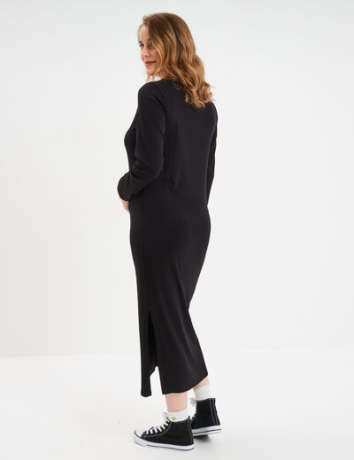Robe longue côtelée grossesse noir femme maternité