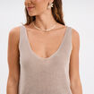 Débardeur maille col en V beige femme
