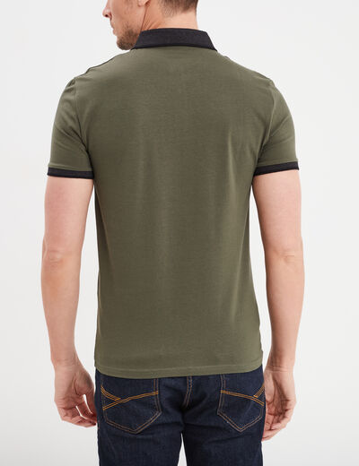 Polo coton ajusté manches courtes vert kaki homme